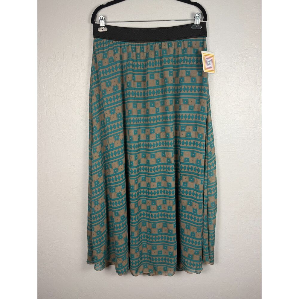 LuLaRoe Lucy Skirt XL Teal Geometric Midi Stretch NWT
